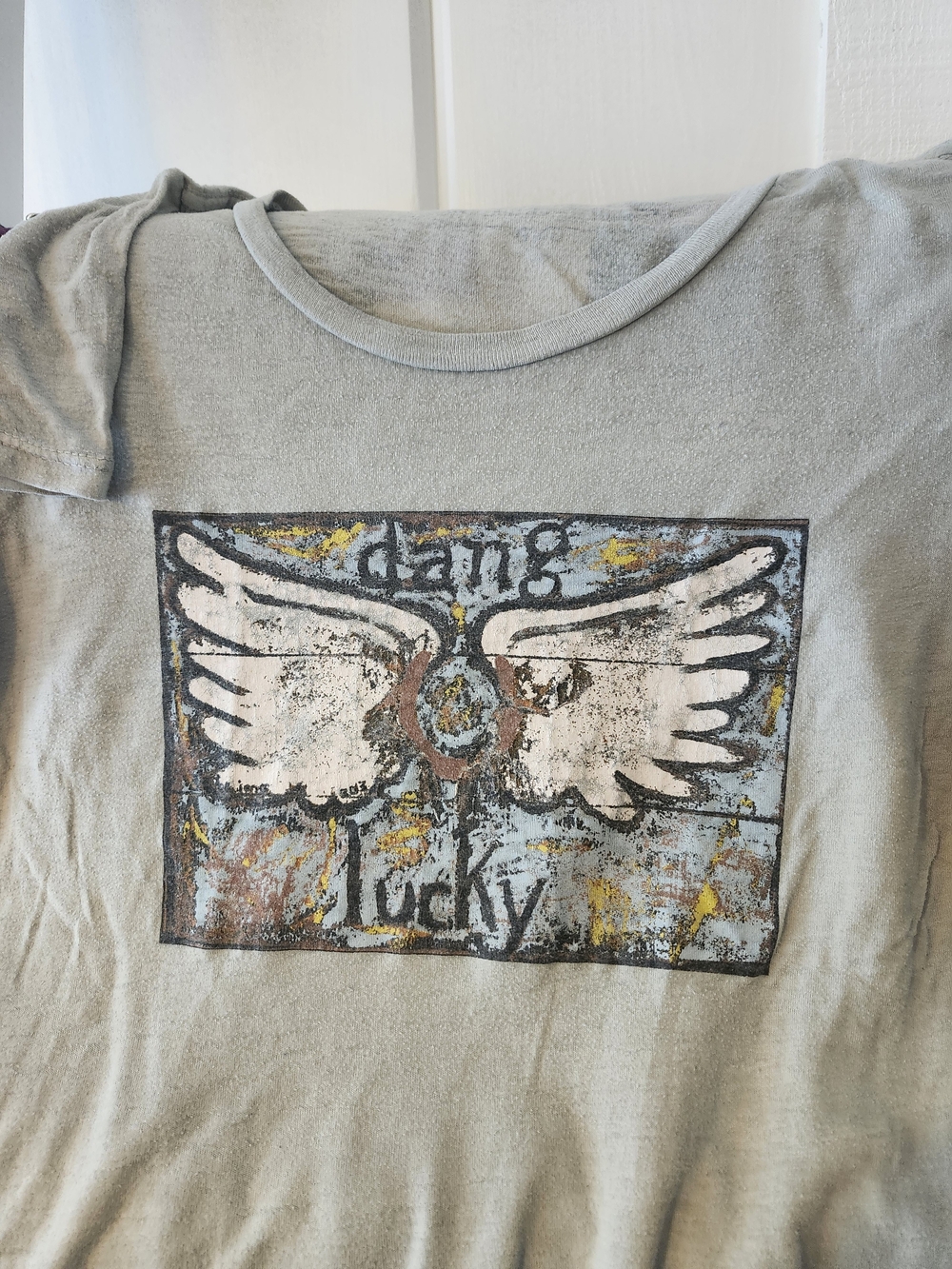Women’s Short Sleeve Tee with Wing Graphic - Light Gray